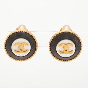 CHANEL 95P 1995 Coco Mark Round Earrings Black WS15992